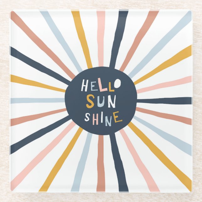 Hello Sunshine: Colourful Childish Typography Glass Coaster (Front)
