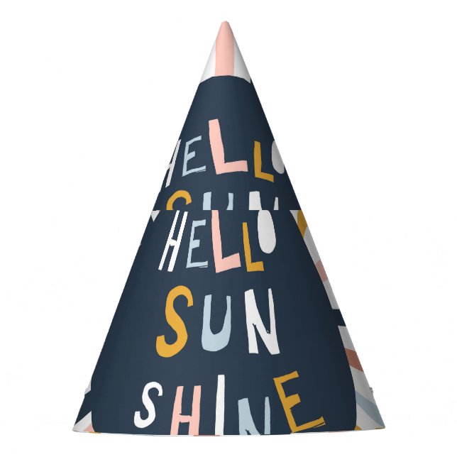 Hello Sunshine: Colourful Childish Typography Party Hat (Front)