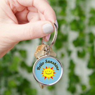 Hello Sunshine Cute Happy Sun Design Key Ring