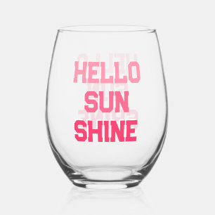 Hello Sunshine - Cute Peachy Pink Stripes Stemless Wine Glass
