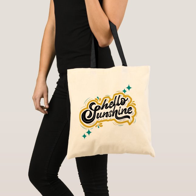 Hello Sunshine! Cute Yellow Quote Butterfly Tote Bag (Front (Product))