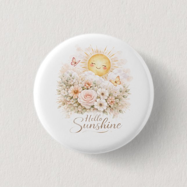 Hello Sunshine Floral Sun Button  (Front)