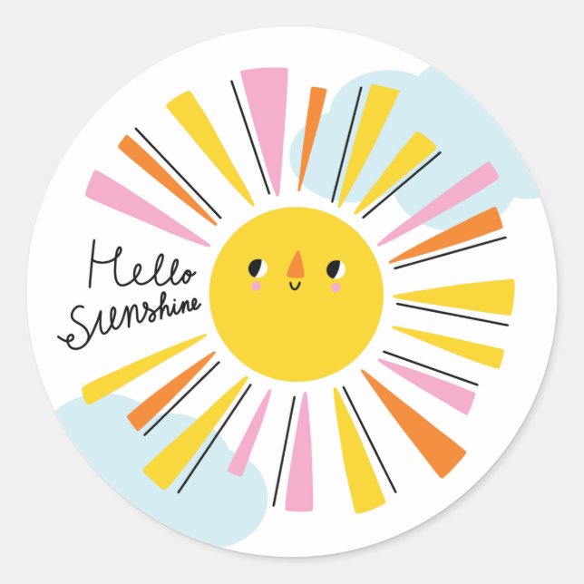 Hello Sunshine Girl Baby Shower Classic Round Sticker (Front)
