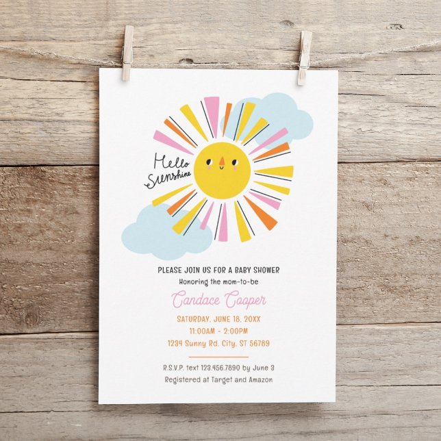 Hello Sunshine Girl Baby Shower Invitation (Creator Uploaded)