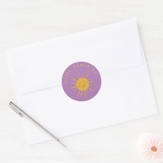 Hello Sunshine Happy Sun Classic Round Sticker (Envelope)