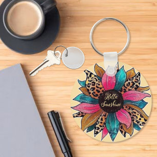 Hello Sunshine Leopard Flower  Key Ring
