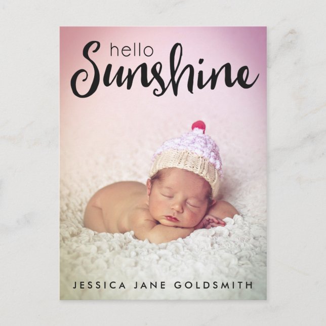 Hello Sunshine Lettering Photo Birth Announcement (Front)