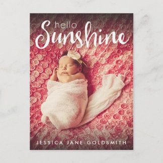 Hello Sunshine Lettering Photo Birth Announcement