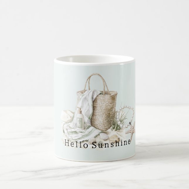 Hello Sunshine Mint Beach Shells Starfish Bag Coffee Mug (Center)