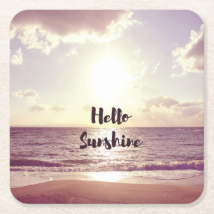 "Hello Sunshine" Photo Quote Square Paper Coaster