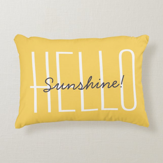 Hello Sunshine Quote Cheerful Decorative Yellow Decorative Cushion (Front)