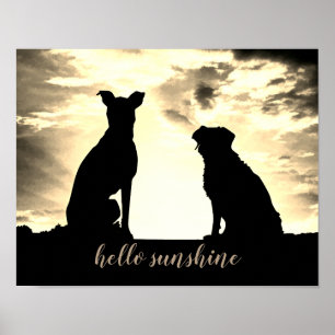 hello sunshine quote poster with dogs