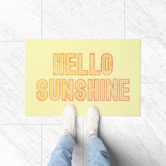 Hello Sunshine Retro Typography Yellow Door Mat (Indoor)