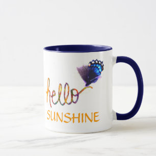 hello sunshine text art and butterfly mug