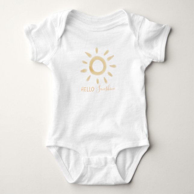 “Hello Sunshine” Watercolor Sun Baby Bodysuit (Front)