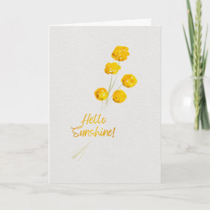 Hello Sunshine Yellow Billy Buttons Watercolor Card