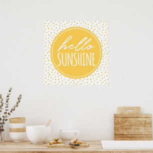 Hello Sunshine Yellow & Gold Faux Foil Dots Poster