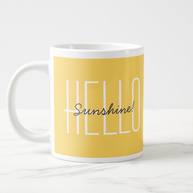 Hello Sunshine Yellow Modern Typography Large Coffee Mug (Left)