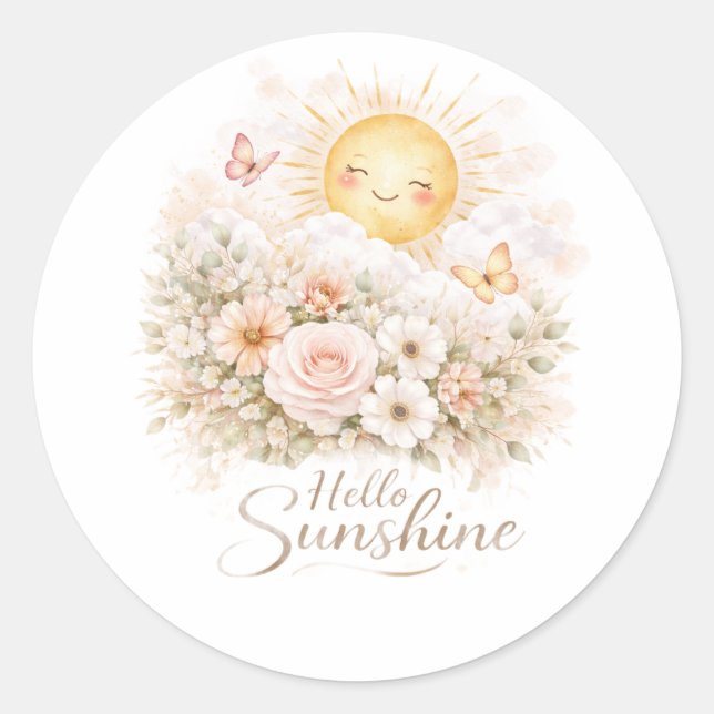 Hello Sunshiny – Cute Positive Sunshine Quote  Classic Round Sticker (Front)