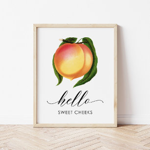 Hello Sweet Cheeks Vintage Peach Bathroom Art  Poster