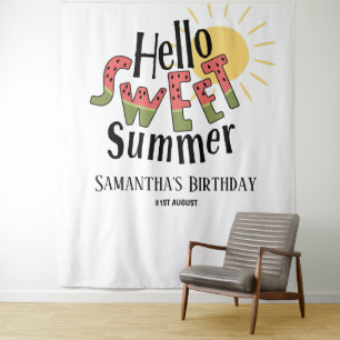 Hello Sweet Summer Pool Party Bday Backdrop Tapestry