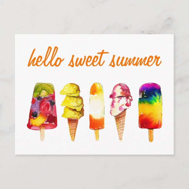 Hello Sweet Summer Postcard Popsicle Ice Cream (Front)
