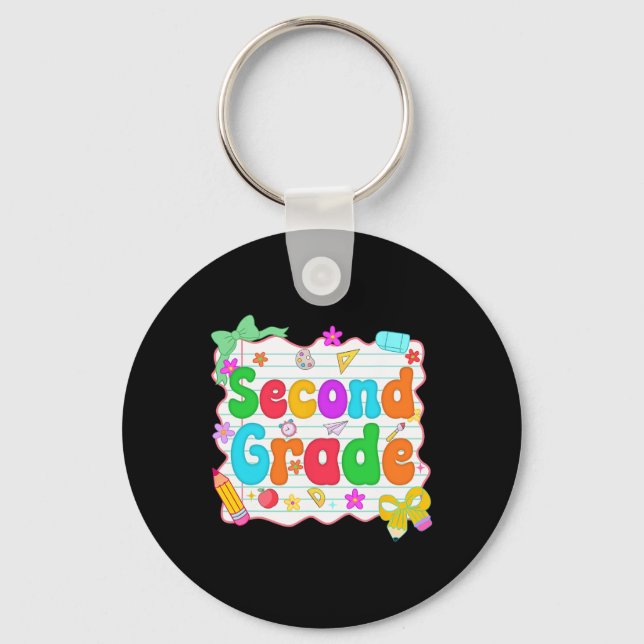 Hello Team Second Grade Back To School Shirt Schoo Key Ring (Front)