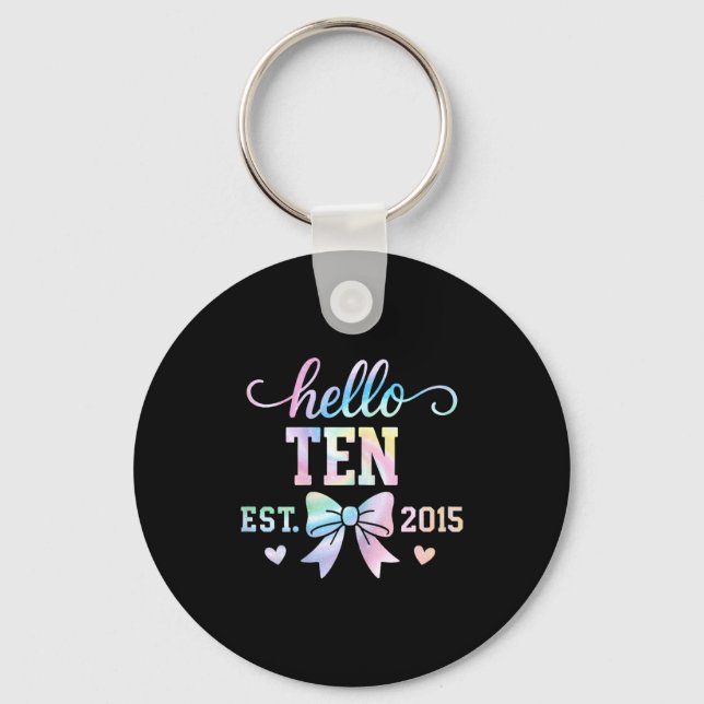Hello Ten Est 2015 Coquette Bow 10th Birthday Girl Key Ring (Front)