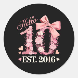 Hello Ten EST 2016 10th Birthday Coquette Bow 10 Classic Round Sticker