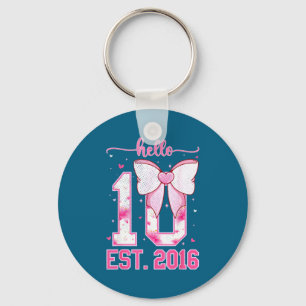 Hello ten est 2016 10th girl birthday coquette bow key ring