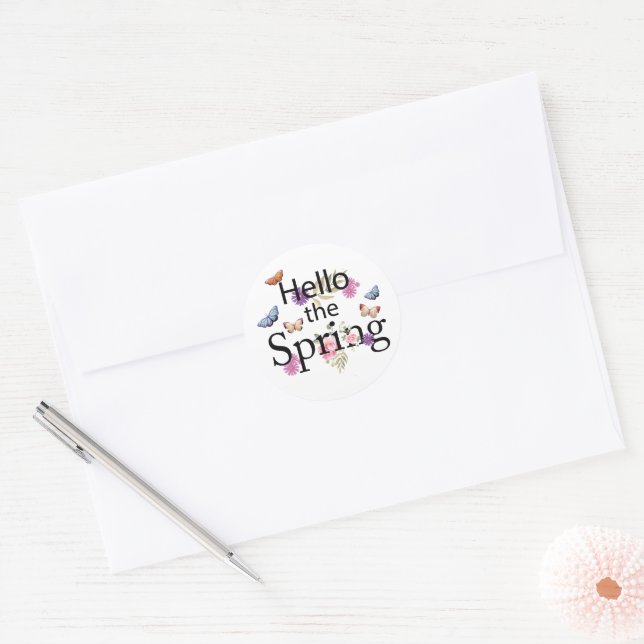 Hello The Spring Flower Classic Round Sticker (Envelope)