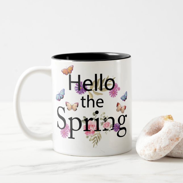 Hello The Spring Flower Two-Tone Coffee Mug (With Donut)
