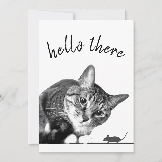 Hello There & Goodbye Cat and Mouse cute funny cat Card (Front)