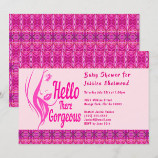 Hello There Lady Face Pink Pattern Baby Shower Invitation