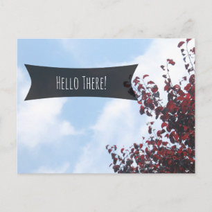 "Hello There" Pretty Blue Sky Red Leaves Postcard