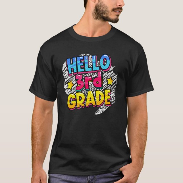 Hello Third 3rd Grade Back To School First Day Tea T-Shirt (Front)