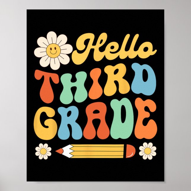 Hello Third 3rd Grade Byck To School Teachers Kids Poster (Front)