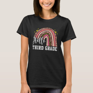 Hello Third Grade 3rd Grade Rainbow Leopard Back T T-Shirt