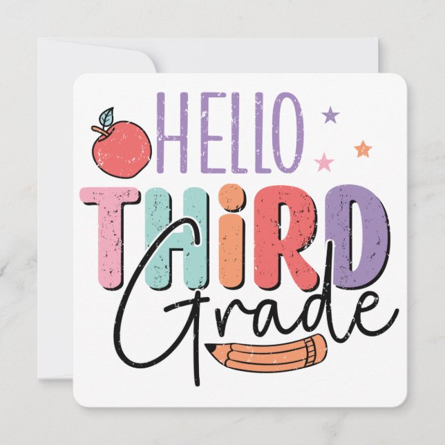 Hello Third Grade Back to School Invitation (Front)