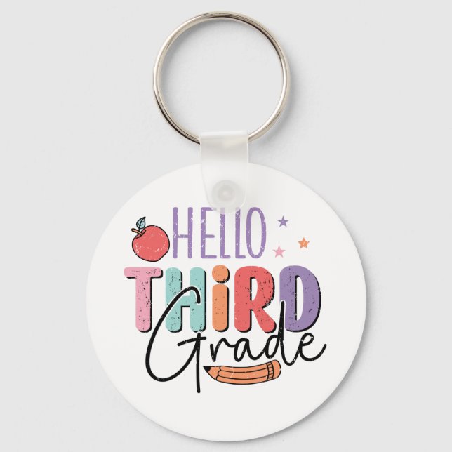 Hello Third Grade Back to School Key Ring (Front)