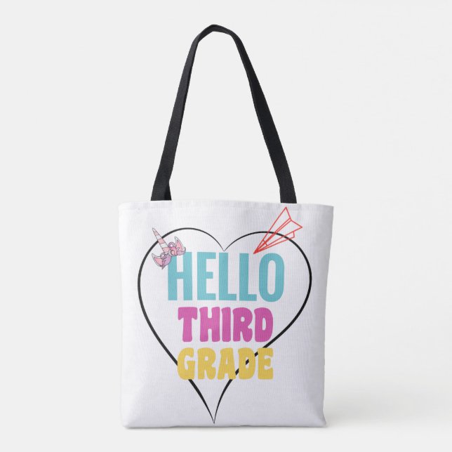 Hello Third Grade| Colourful design for third-grad Tote Bag (Back)