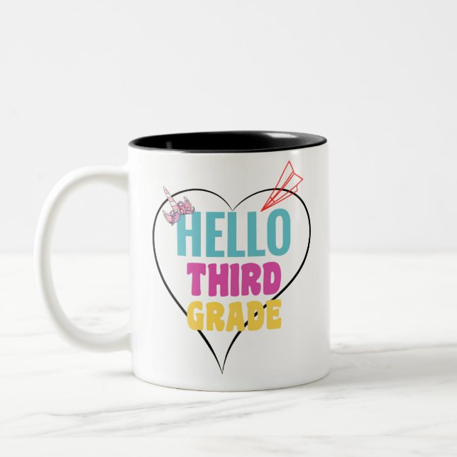 Hello Third Grade| Colourful design for third-grad Two-Tone Coffee Mug (Left)
