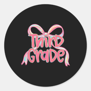 Hello Third Grade Coquette Bow Back To School Teac Classic Round Sticker