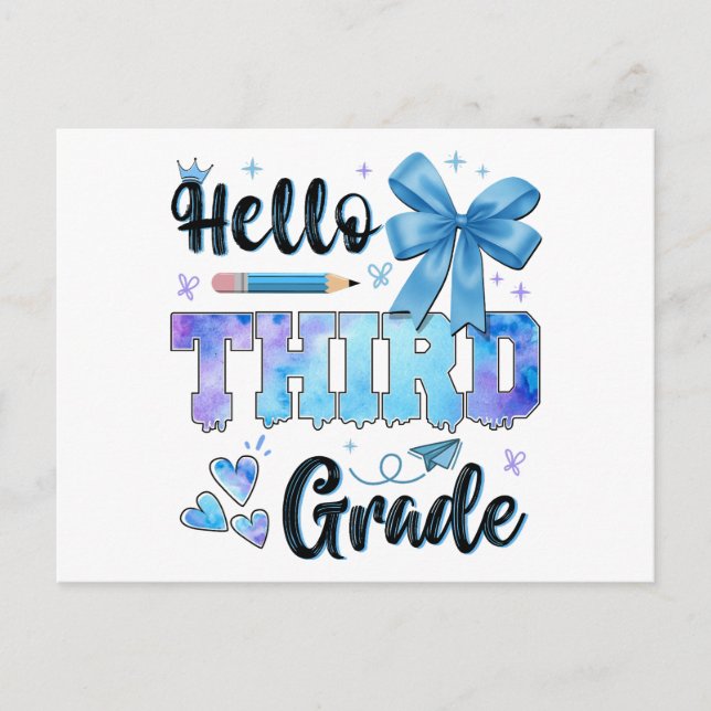 Hello Third Grade First Day of School Coquette  Postcard (Front)