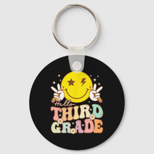 Hello Third Grade Hippie Smile Face 3rd Grade Back Key Ring