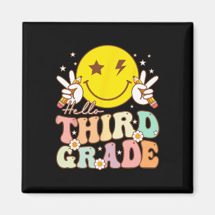 Hello Third Grade Hippie Smile Face 3rd Grade Back Magnet