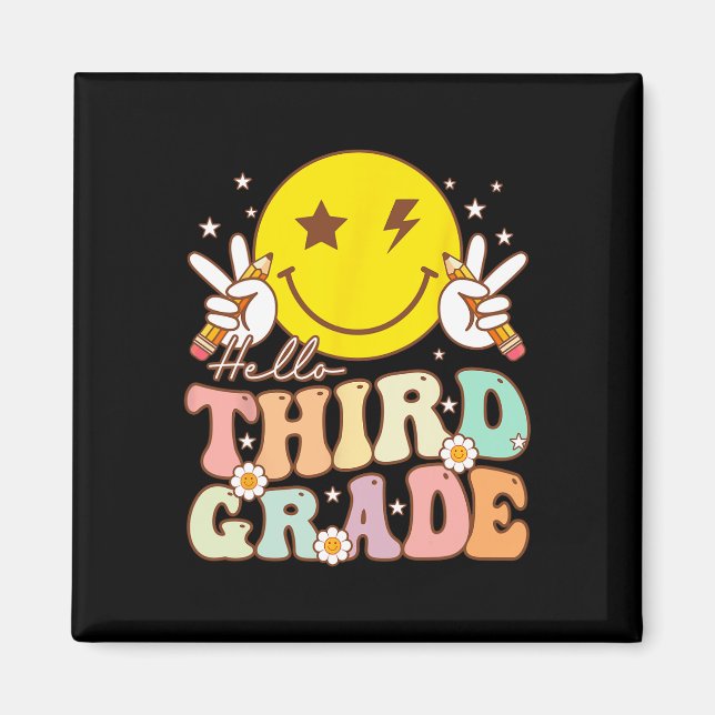 Hello Third Grade Hippie Smile Face 3rd Grade Back Magnet (Front)