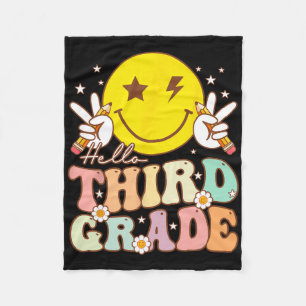 Hello Third Grade Hippie Smile Face 3rd Grade Byck Fleece Blanket