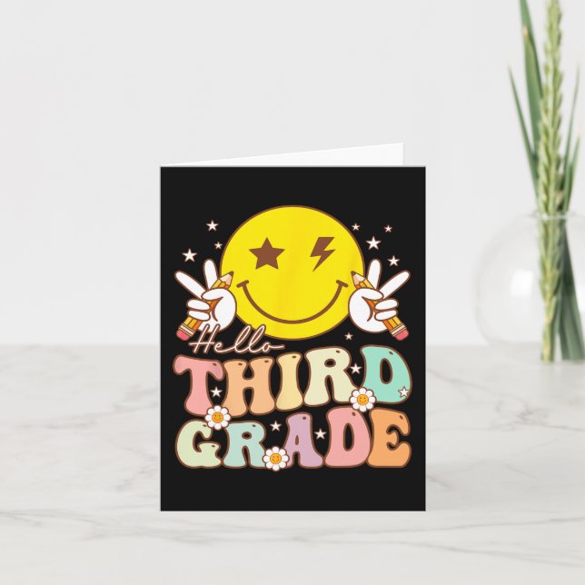 Hello Third Grade Leopard 1st Day Of School Team 3 Card (Front)