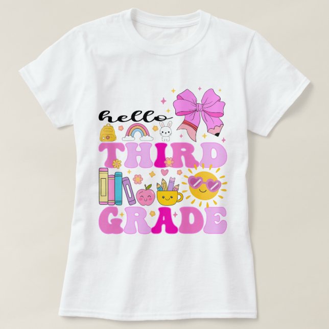 Hello Third Grade, Preppy Back to School T-Shirt (Design Front)